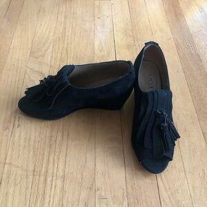 Anyi Lu Black Suede Wedge Heels